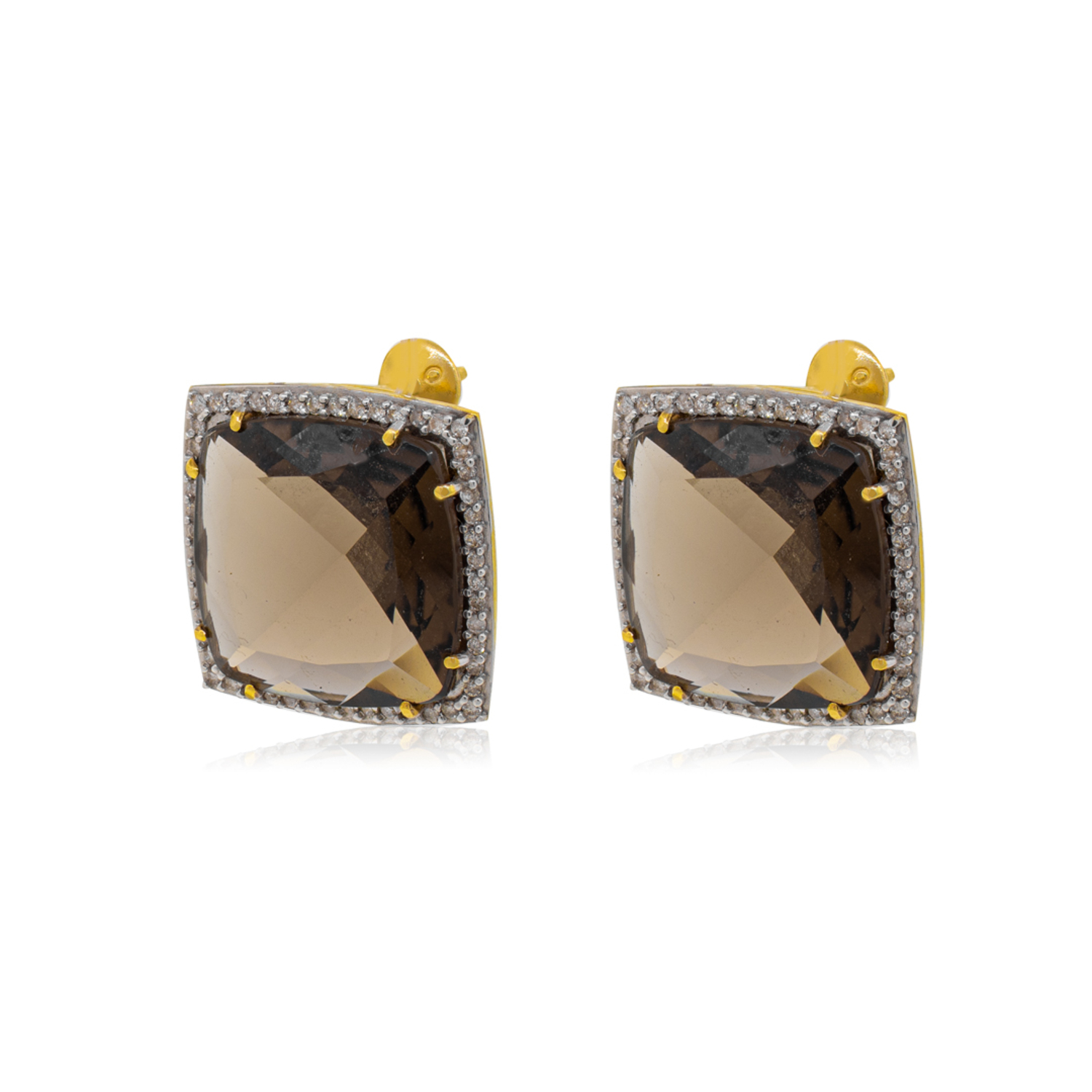 Aros de Diamante en Oro de 18 Kt Quarzo Fume 3