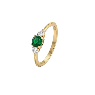 Anillo Oro Miel 18kt Trilogía con Circonita Esmeraldina