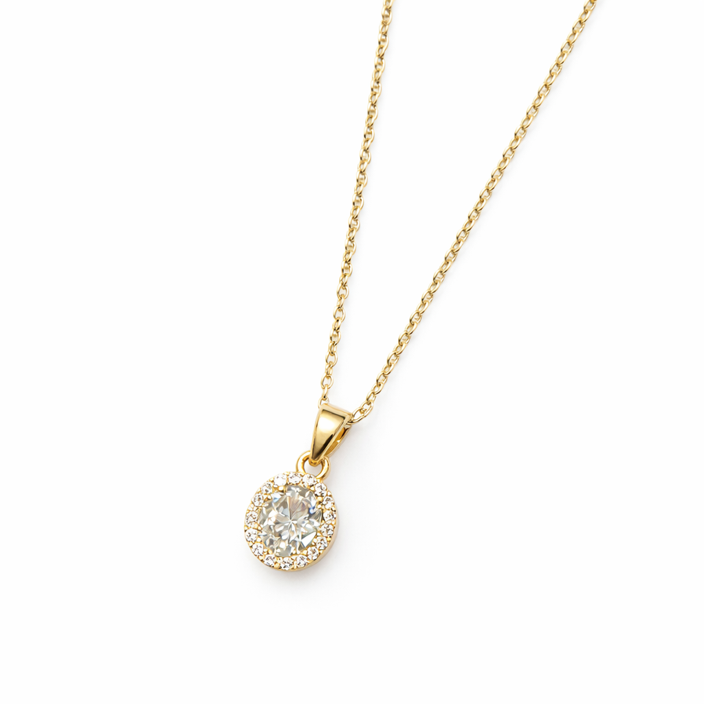 Colgante Oro Amarillo 18kt Circonita Oval Central 7MM 2