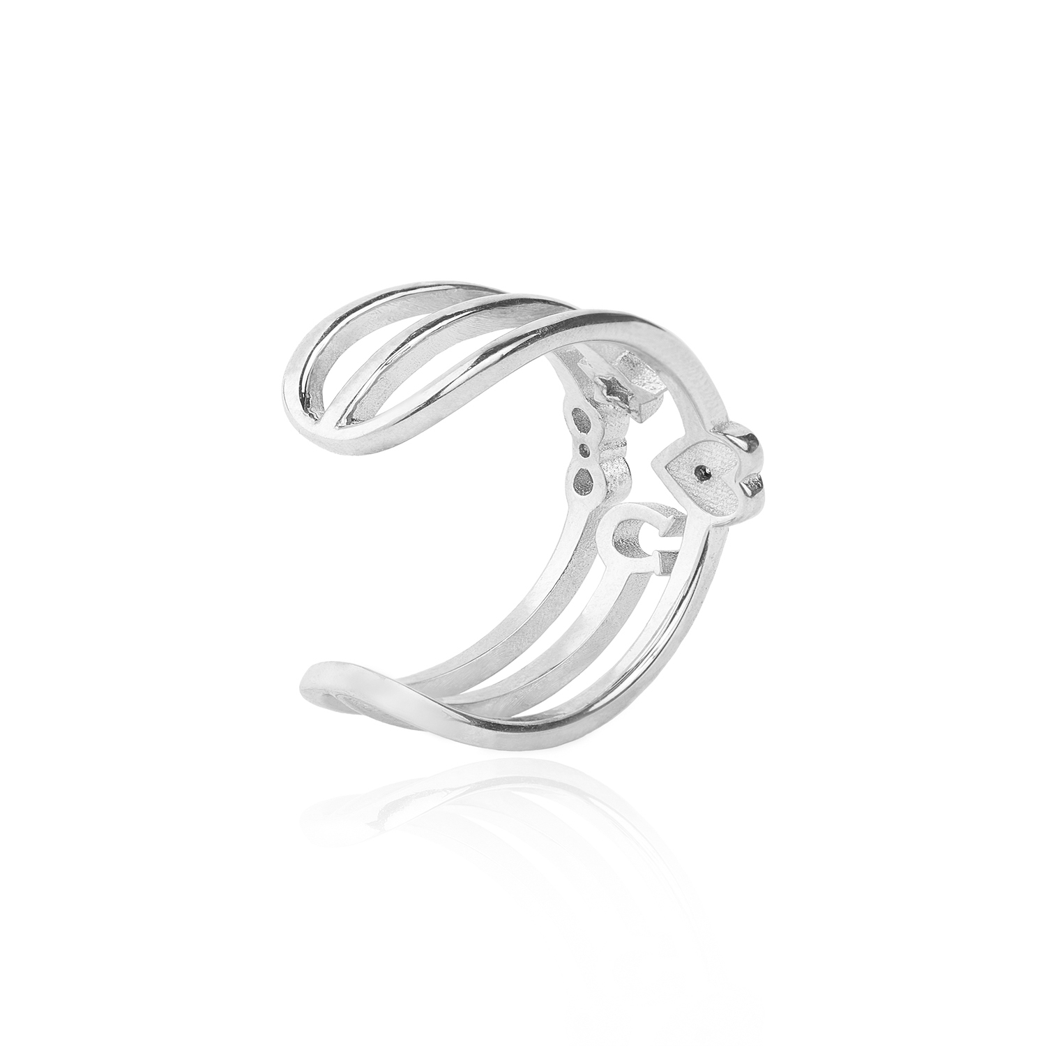 Anillo de Plata Esterlina 925 Abierto Corazon Herradura 2