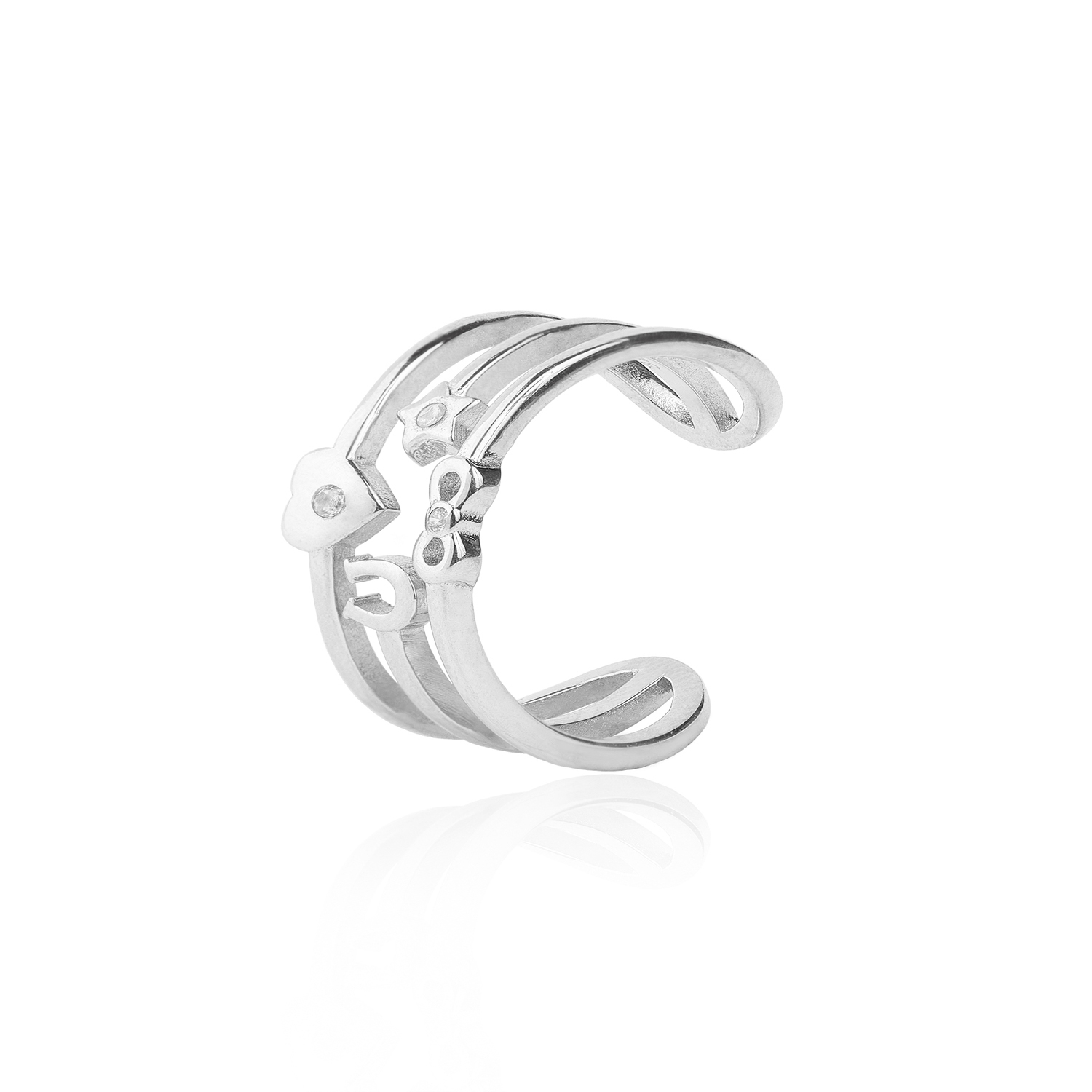 Anillo de Plata Esterlina 925 Abierto Corazon Herradura 3