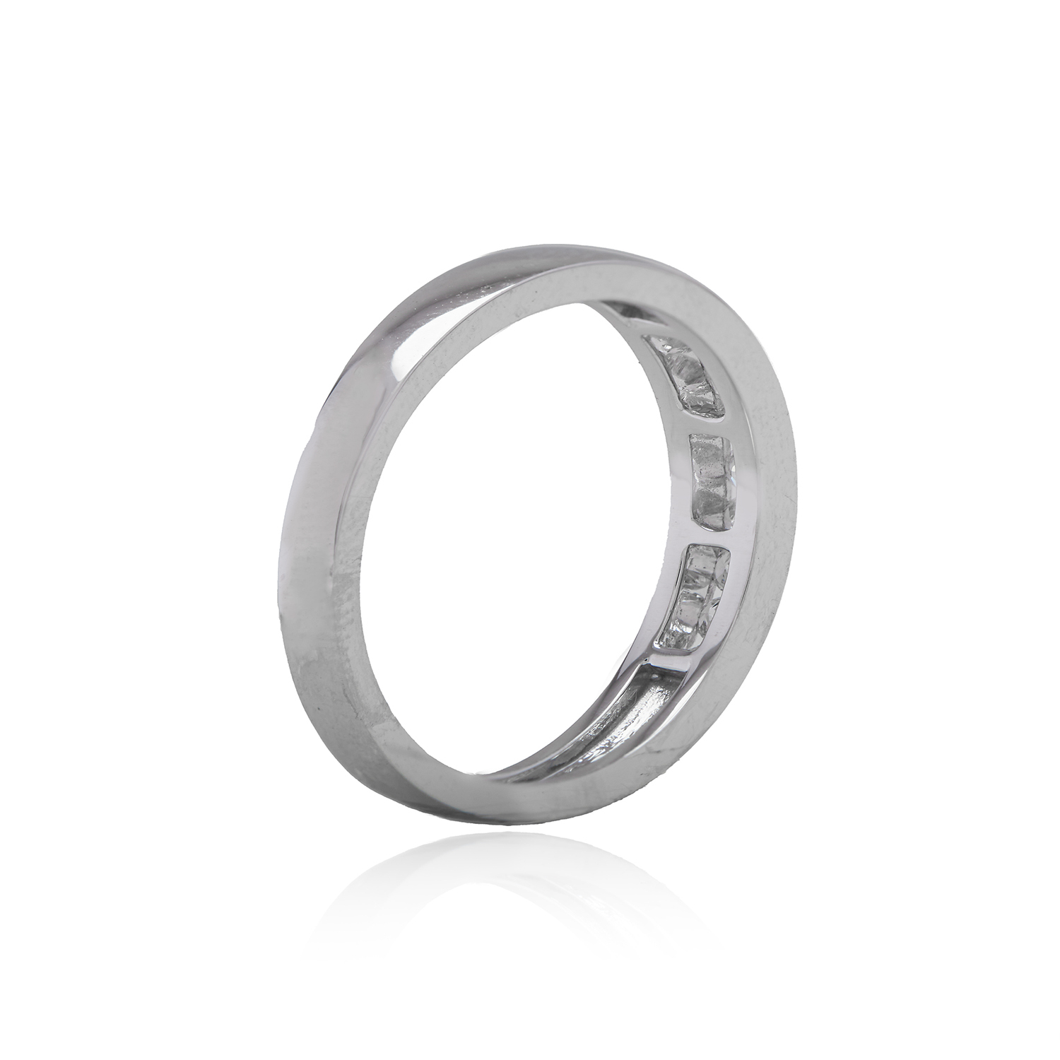Anillo de Oro Blanco 18kt con Diamantes de 22 Pts Riel Corte Brillante SI/H 3