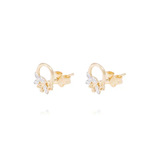 Aros de Oro 18Kt Circulo Flor Bicolor