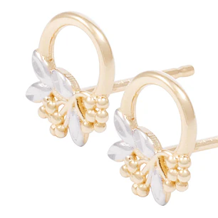 Aros de Oro 18Kt Circulo Flor Bicolor