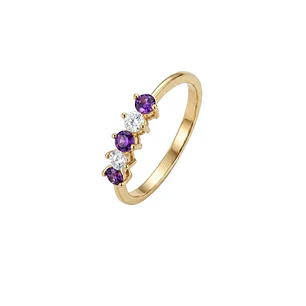 Anillo Oro Miel 18kt Cinco Piedras con Circonita Amatista