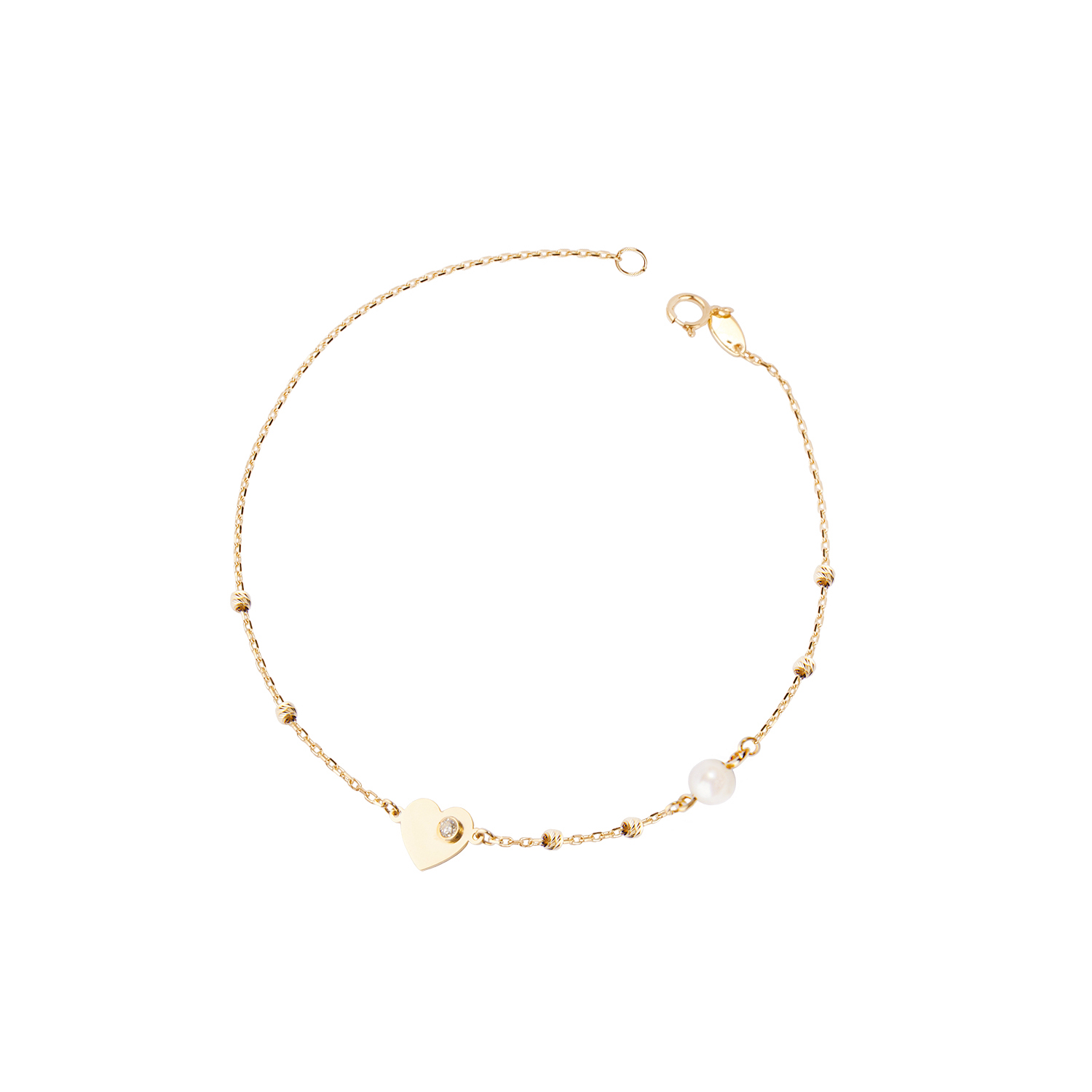 Pulsera de Oro 18kt Corazón Circonita Perla 1