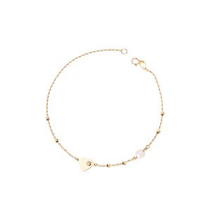 Pulsera de Oro 18kt Corazón Circonita Perla