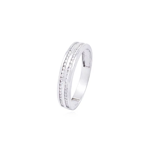 Anillo Compromiso de Oro Blanco 18kt Medio Cintillo Doble Riel Circonita