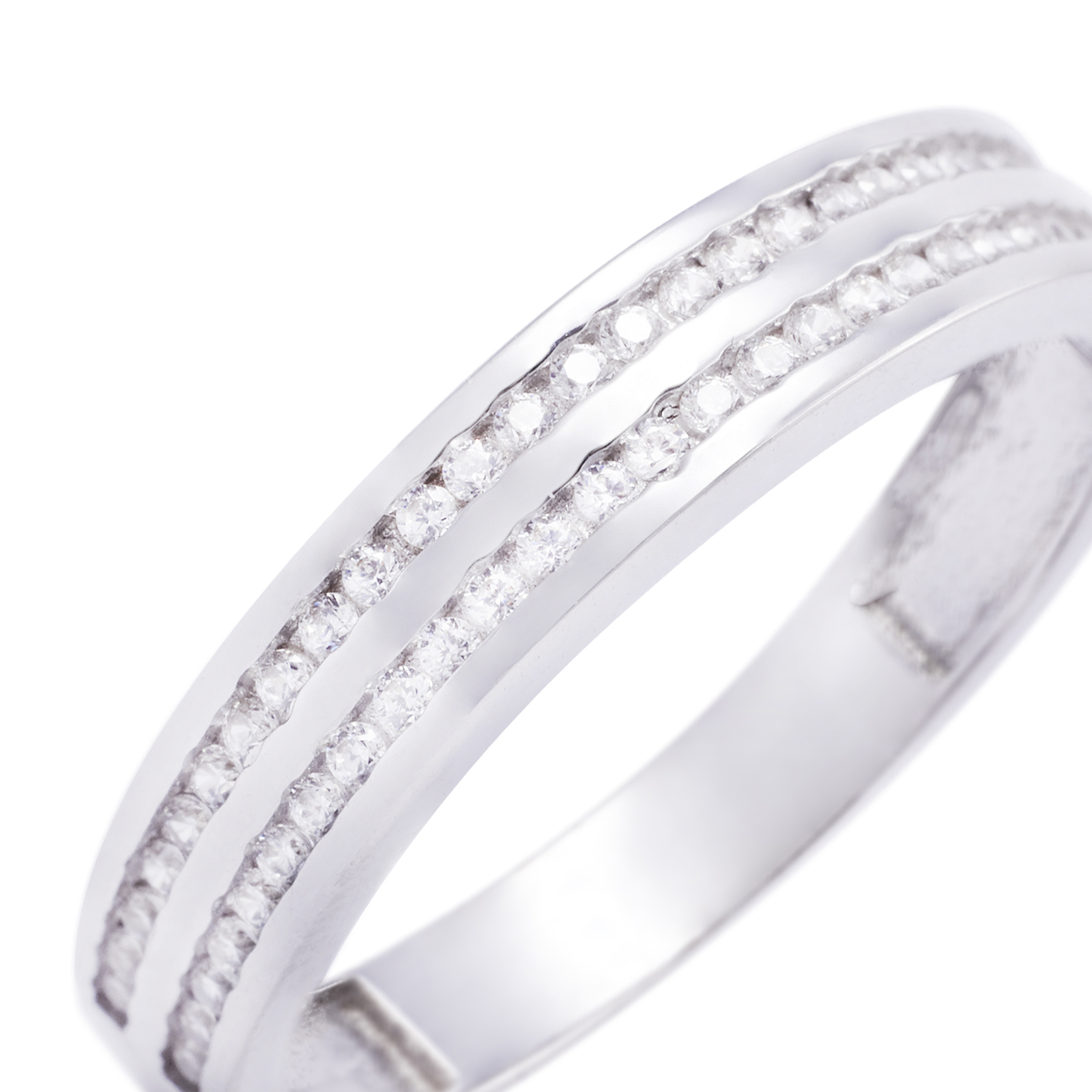 Anillo Compromiso de Oro Blanco 18kt Medio Cintillo Doble Riel Circonita 2