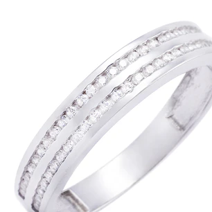 Anillo Compromiso de Oro Blanco 18kt Medio Cintillo Doble Riel Circonita