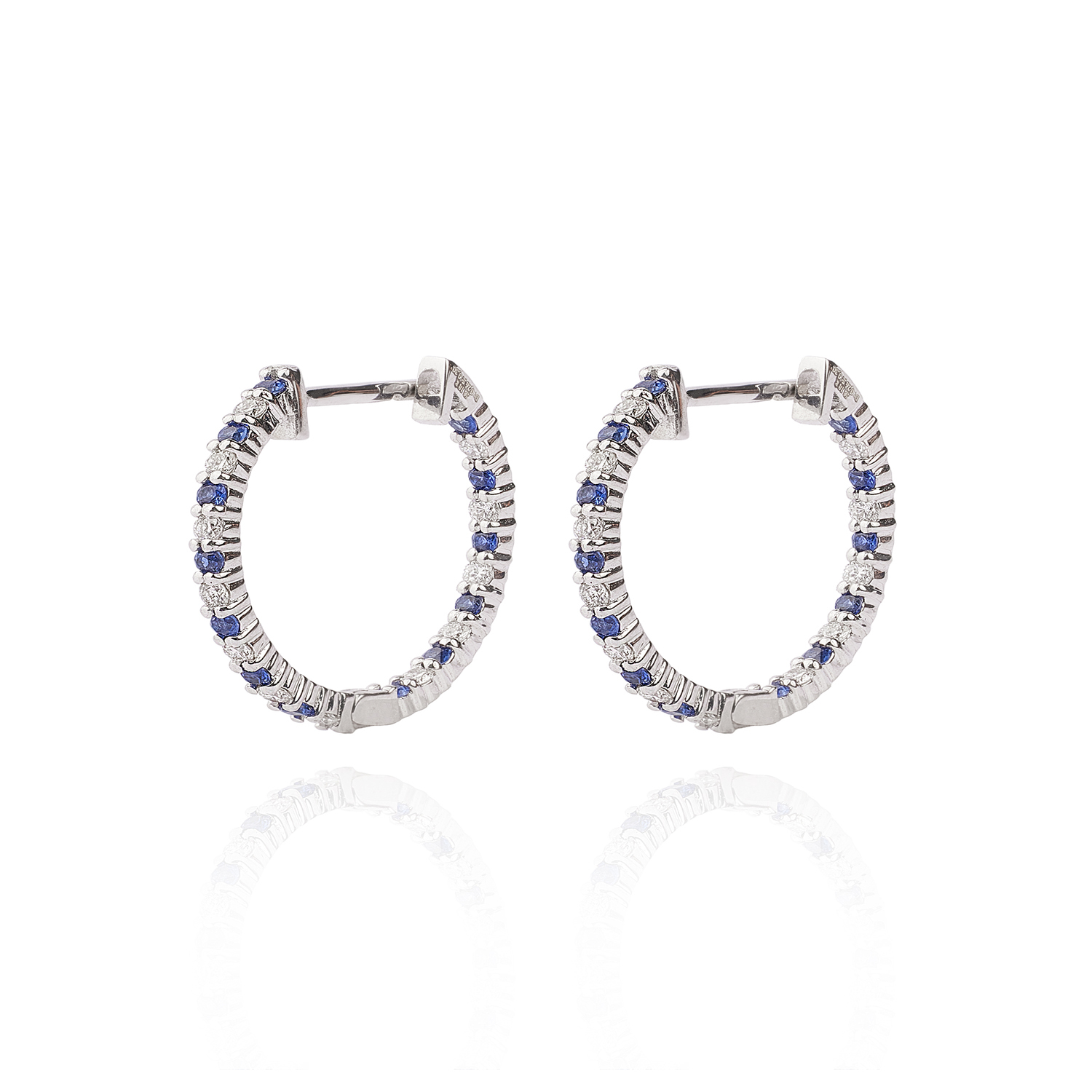 Aros  Argolla de Oro Blanco 18kt Diamantes Zafiro 1