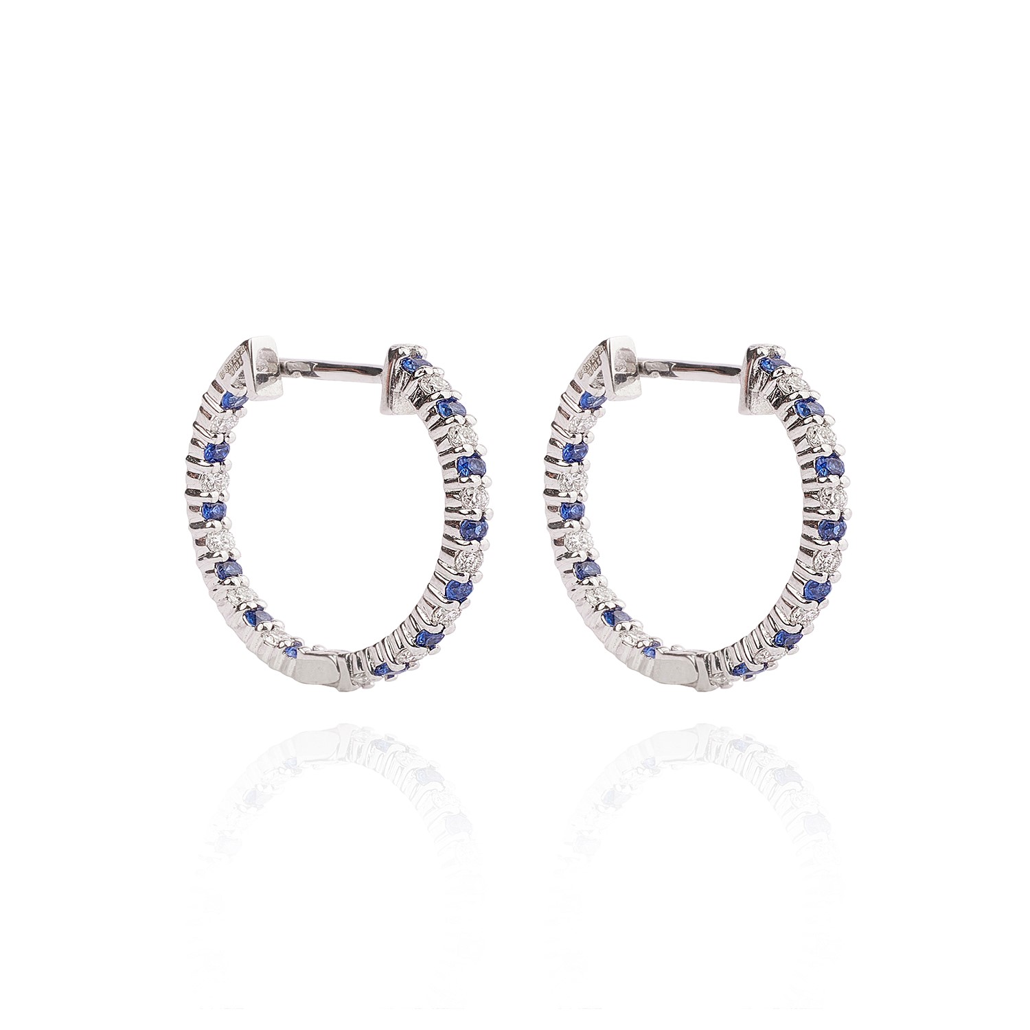 Aros  Argolla de Oro Blanco 18kt Diamantes Zafiro 3