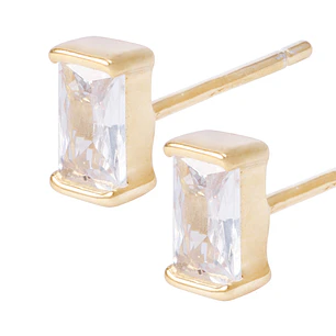 Aros de Plata Esterlina Rectangular con Circonita Pequeño en Oro 18kt