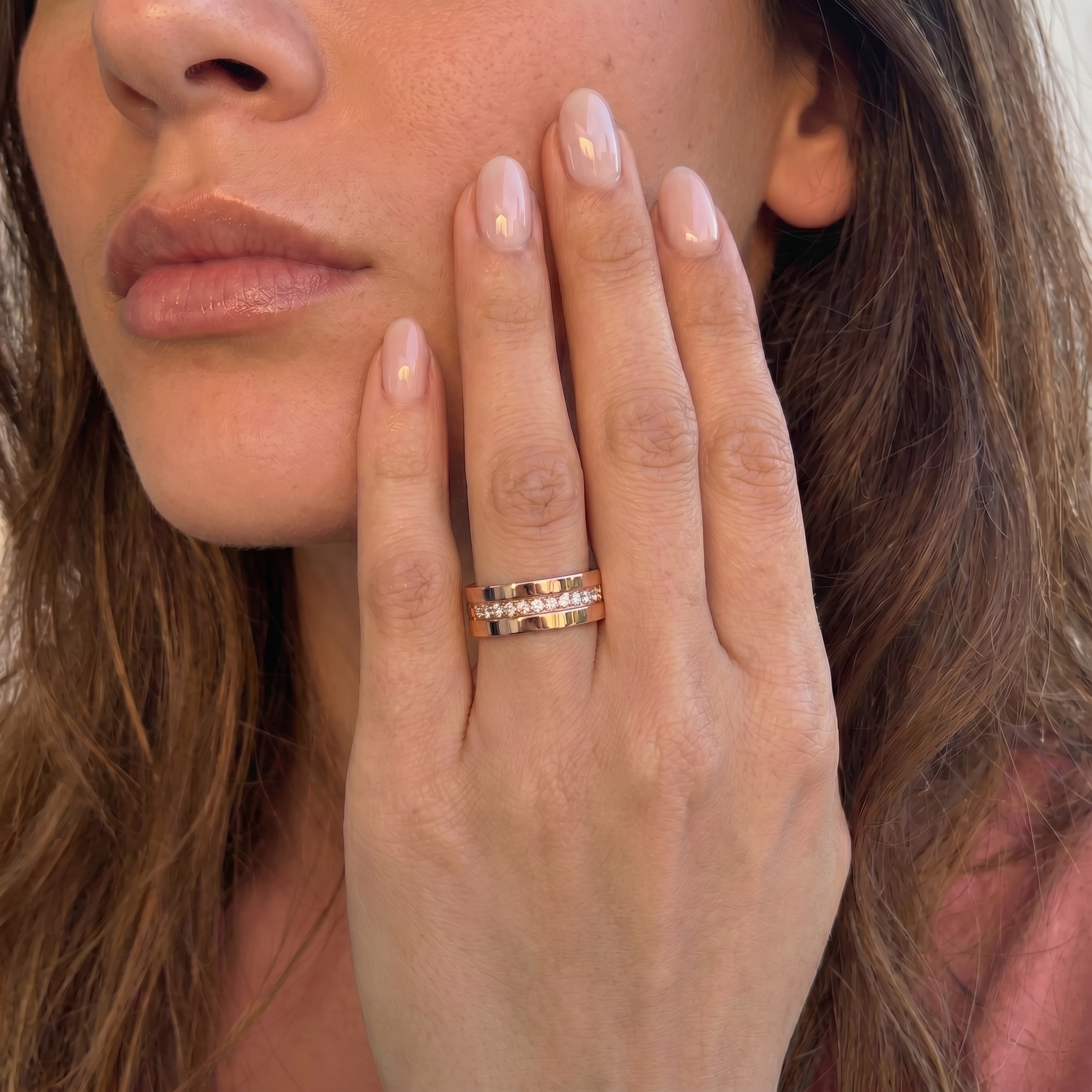 Anillo Oro Rosado 18kt Modelo Curv 9 Diamantes 2pts 3