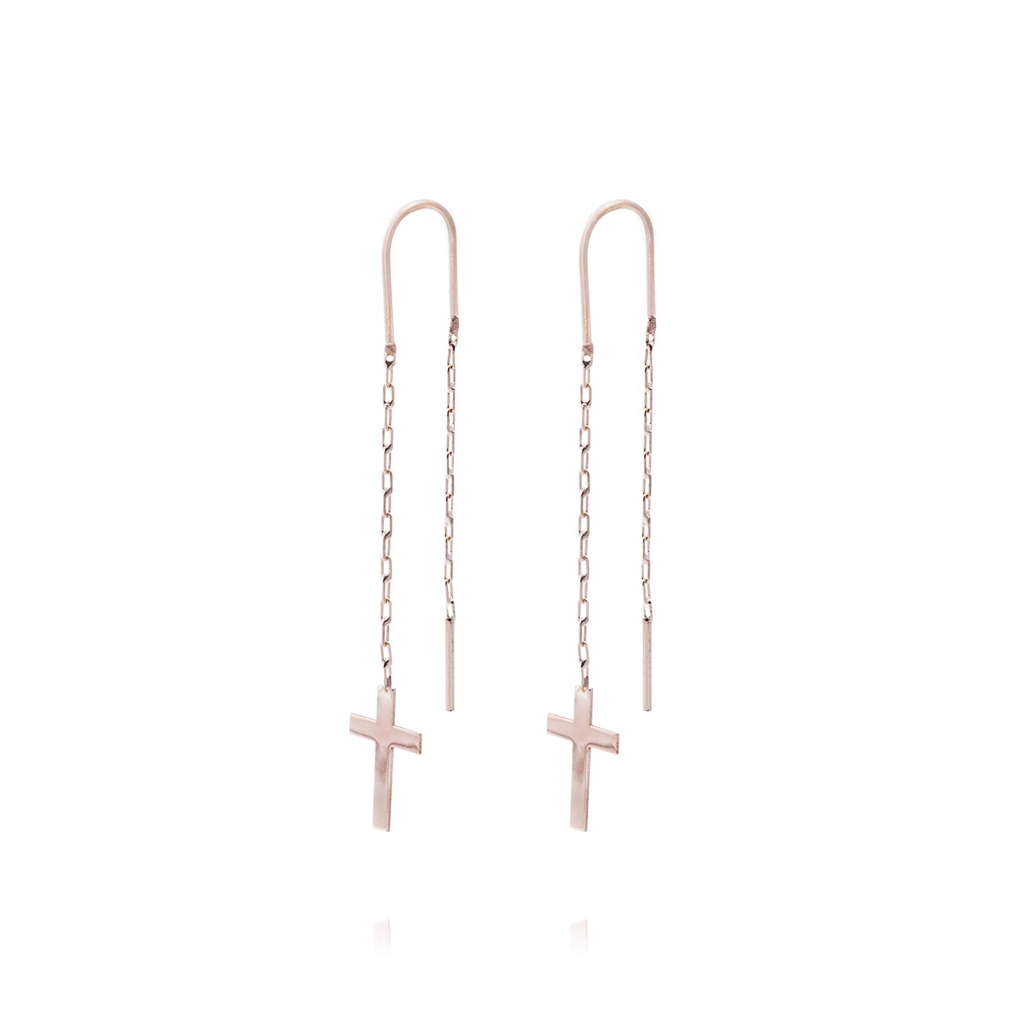 Aros Oro Miel de 18kt  Cadena Cruz 1