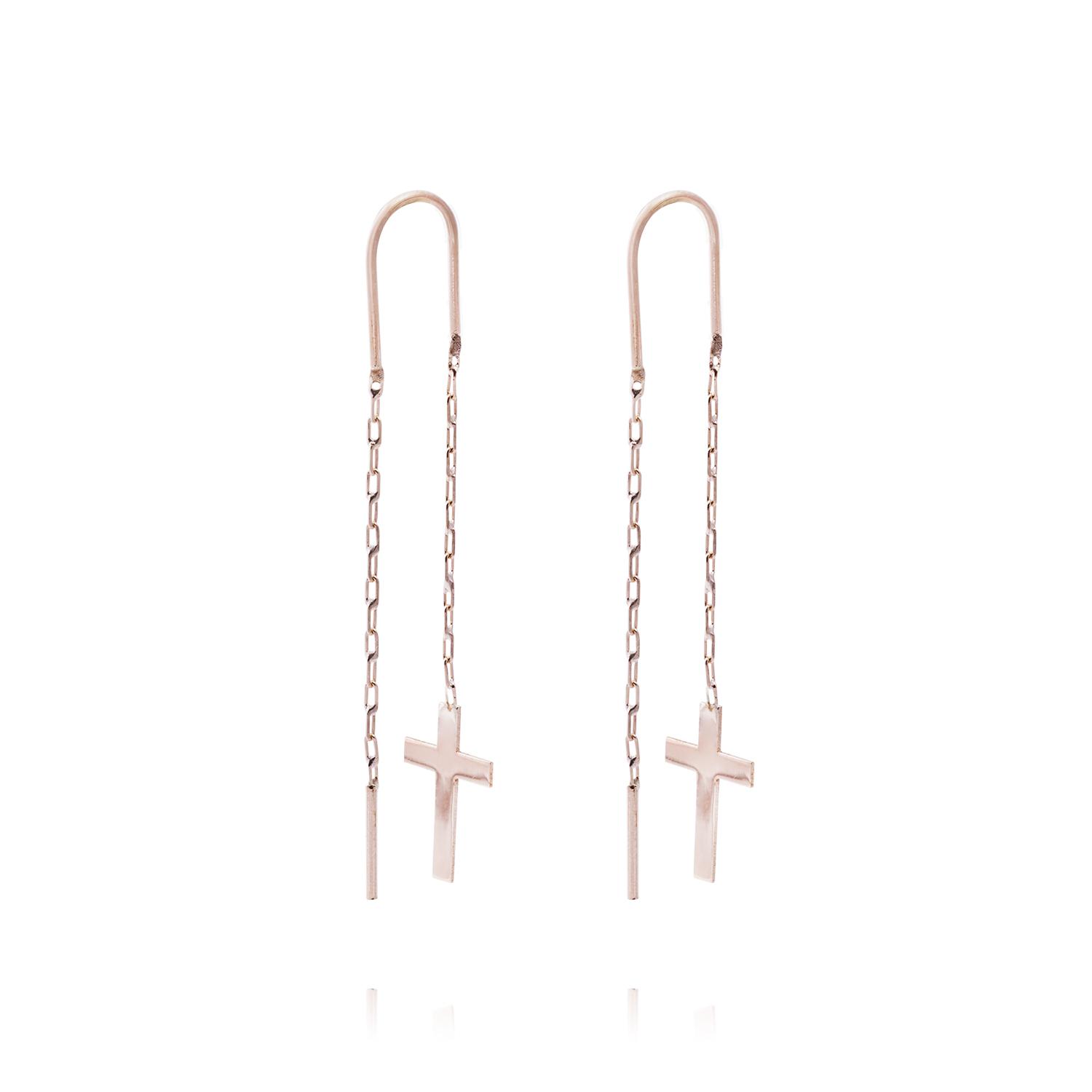 Aros Oro Miel de 18kt  Cadena Cruz 3