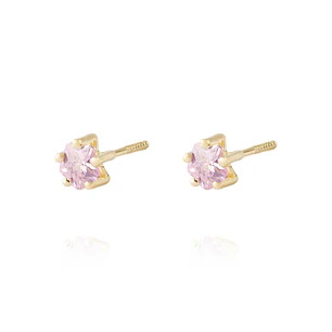 Aros de Oro 18kt Estrella Piedra Rosa Francia