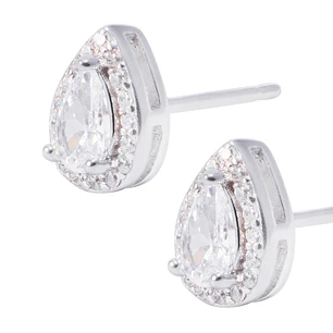 Aros de Plata Esterlina Gota de Agua con Circonita