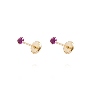 Aros de Oro 18kt Piedra de Rubi 2,5mm