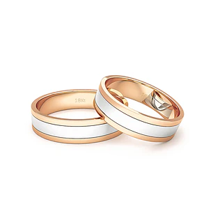 Par Argollas Matrimonio de Oro 18kt Miel y Blanco Diva de 5,0mm