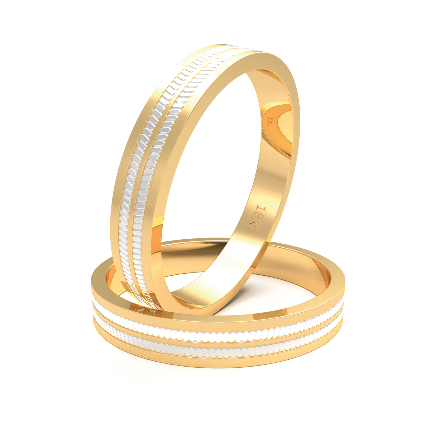 Par Argollas Matrimonio de Oro Amarillo y Blanco 18kt Treccia 5,0mm 1