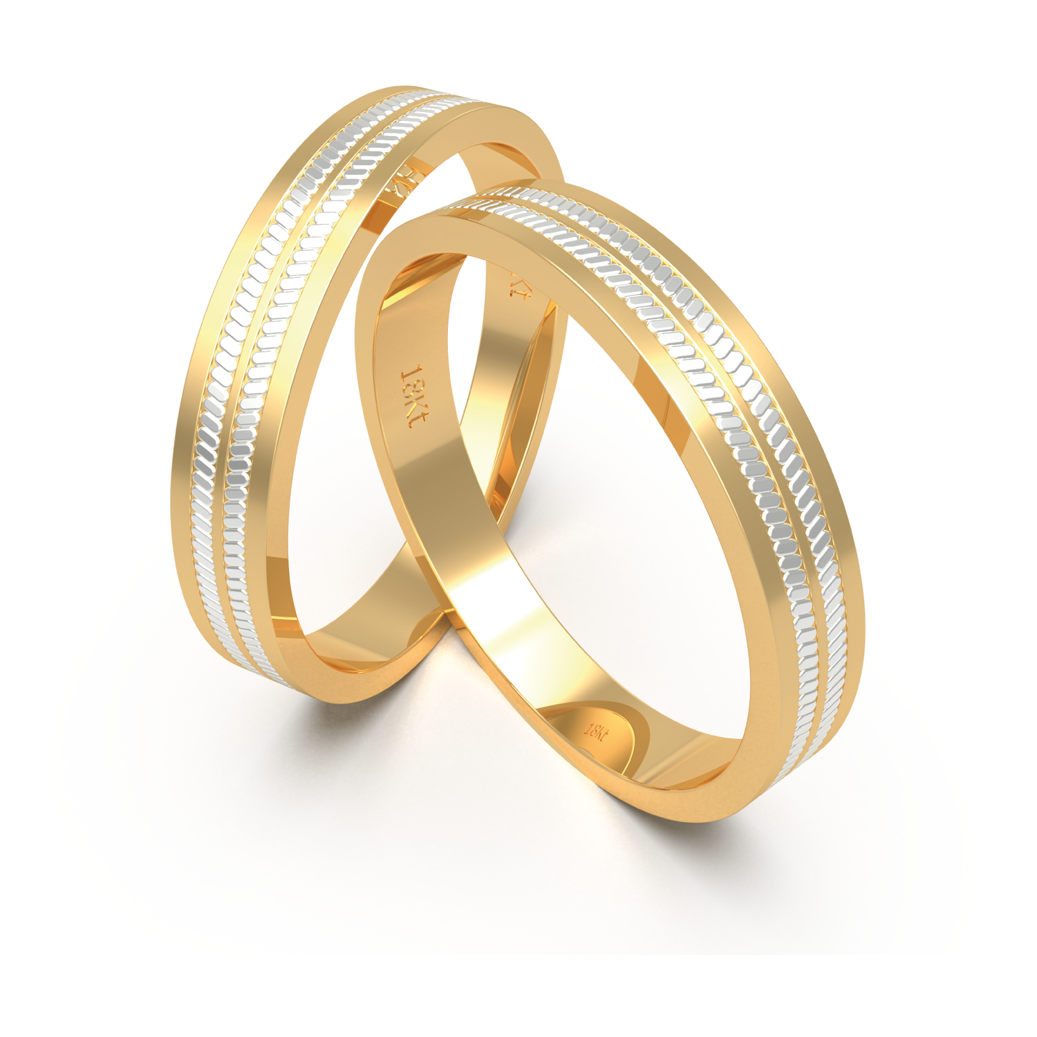 Par Argollas Matrimonio de Oro Amarillo y Blanco 18kt Treccia 5,0mm 3