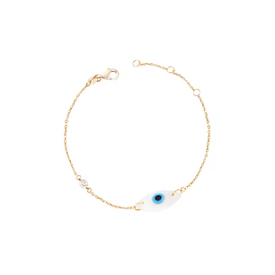 Pulsera de Oro Amarillo 18kt Ojo Turco Diamantes 1x3 Pts