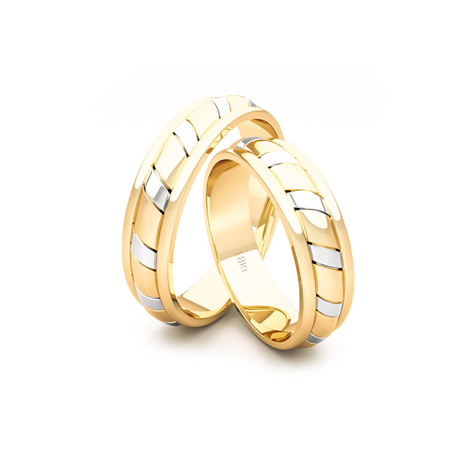 Par Argollas Matrimonio de Oro Amarillo y Blanco 18kt King 5,0mm 3