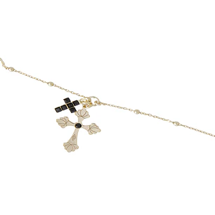 Pulsera de Plata Esterlina 925 Cruz Onix Revestido en Oro 18kt