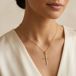 Colgante de Oro Miel 18kt Cruz Relieve 15X25mm