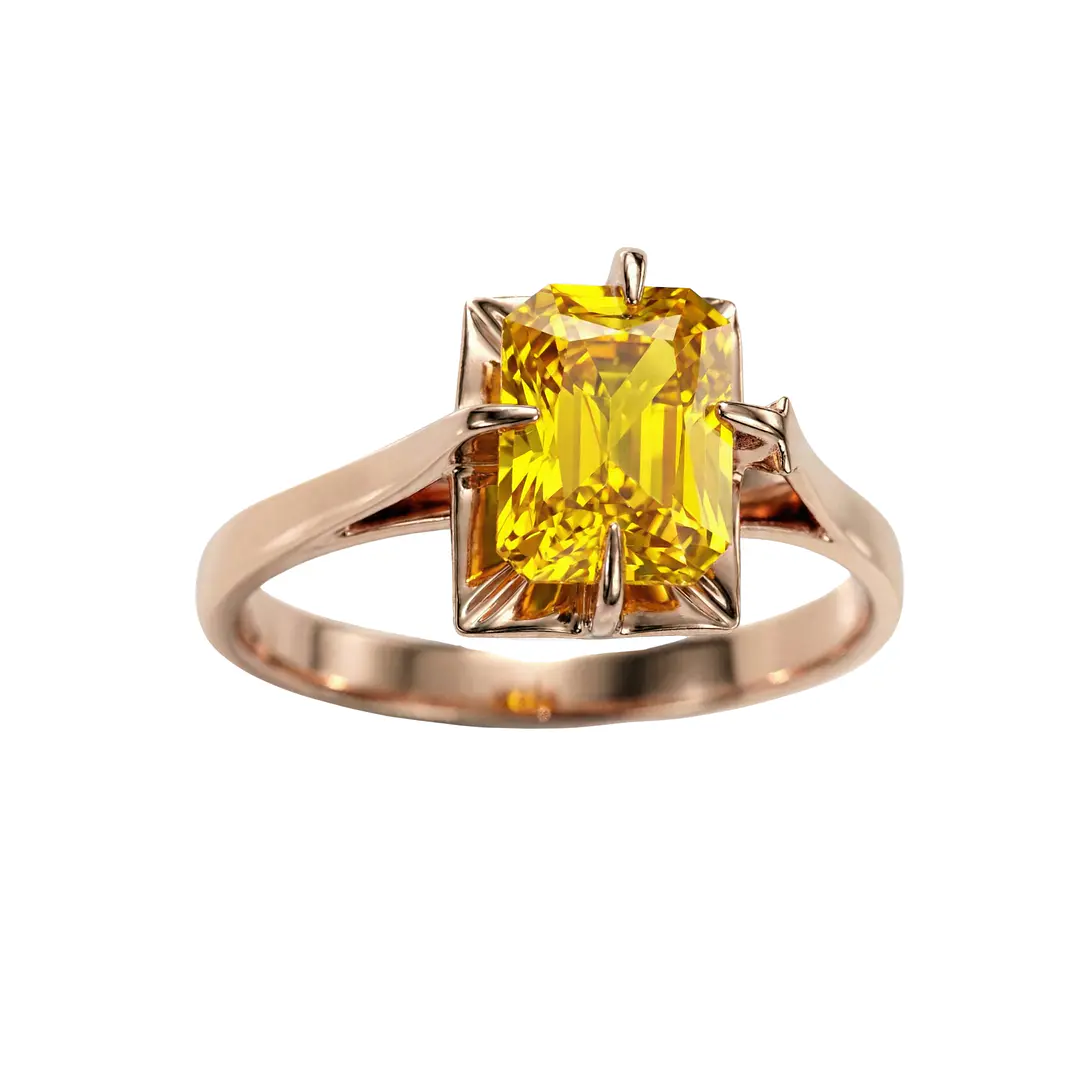 Anillo Oro 18kt Solitario Rectangular Circonita 9