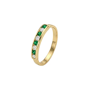 Anillo Oro Miel 18kt Armonía con Esmeraldinas y Circonitas