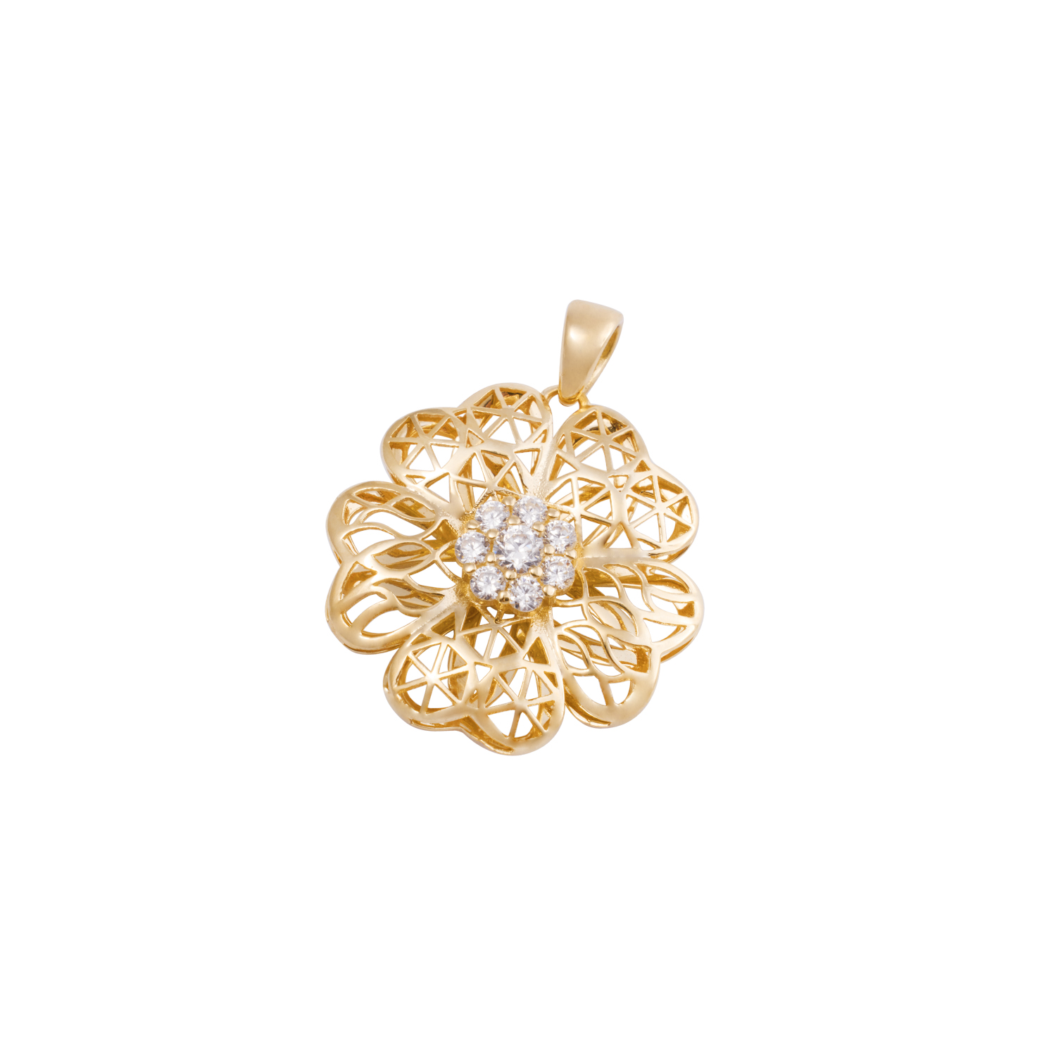 Colgante de Oro 18kt Flor Circón Calada 1