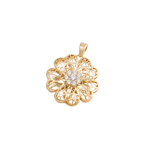 Colgante de Oro 18kt Flor Circón Calada