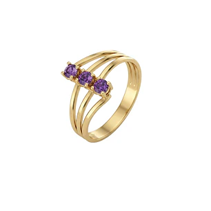 Anillo Oro Miel 18kt Trilogía con Amatista