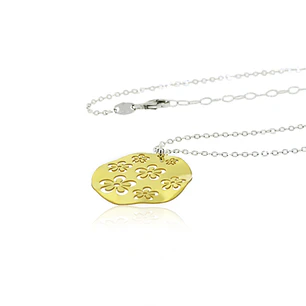 Collar de Plata Esterlina 925 Colgante Flores Revestido en Oro 18kt