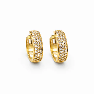 Aros Oro Amarillo 18kt Argollas Pave Circonita 12MM