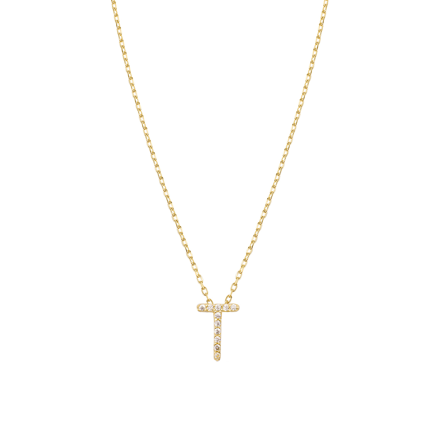 Collar de Plata Esterlina 925 Letra T Revestido en Oro 18kt 2