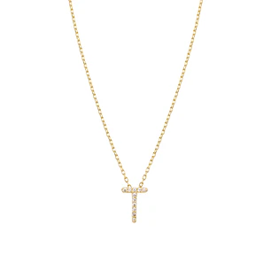 Collar de Plata Esterlina 925 Letra T Revestido en Oro 18kt