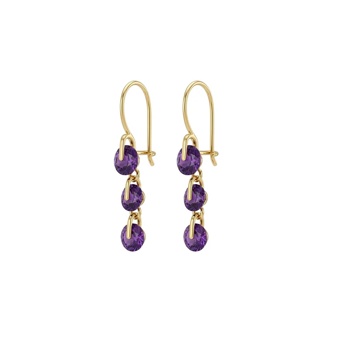 Aros Oro Miel 18kt Cascada Amatista Real 1