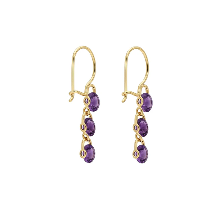 Aros Oro Miel 18kt Cascada Amatista Real 2
