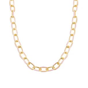 Collar de Plata Esterlina 925 Eslabones rosados Bañado en Oro 14kt