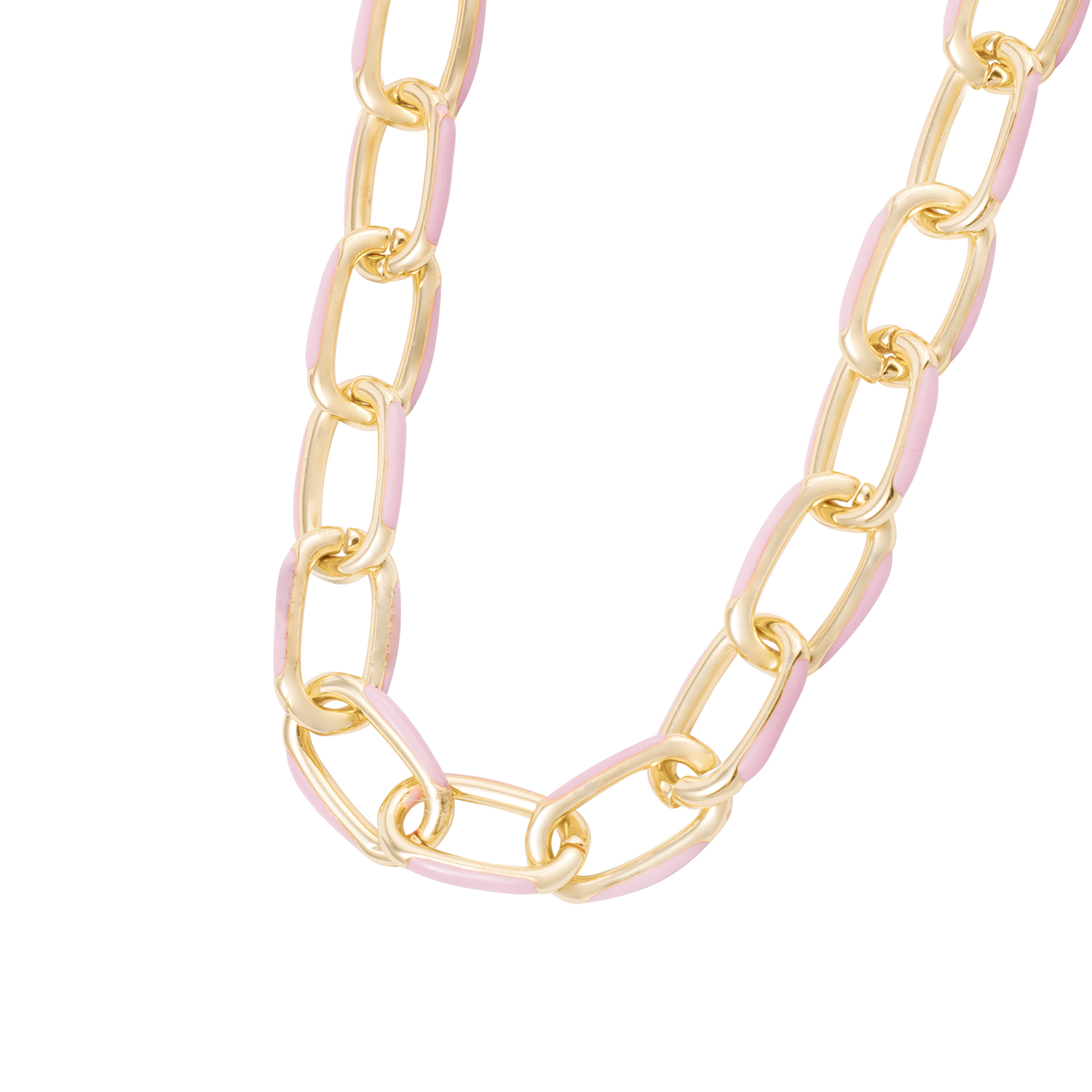 Collar de Plata Esterlina 925 Eslabones rosados Bañado en Oro 14kt 3