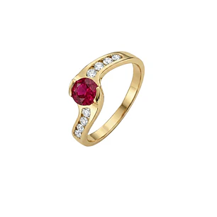 Anillo Oro Miel 18kt Solitario con Circonita Rubí y Circonitas Blancas