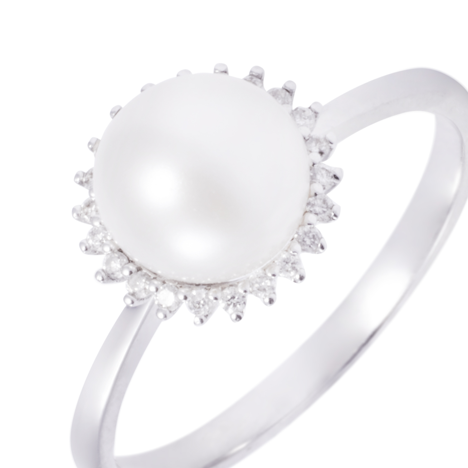 Anillo Oro Blanco 18kt Perla 6 - 8 mm Diamantes 10 Pts 2