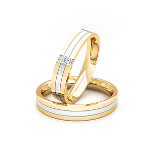 Par Argollas Matrimonio de Platino con 2 Diamantes de 1,7x1,7mm Corte Princesa Modelo Vita