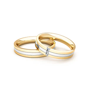 Par Argollas Matrimonio de Platino con 2 Diamantes de 1,7x1,7mm Corte Princesa Modelo Vita