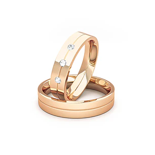 Par Argollas Matrimonio de Oro Miel 18kt 4,0mm Gio con Diamante 3x2Pts