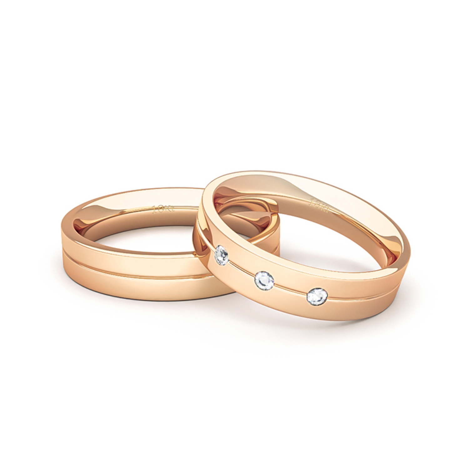 Par Argollas Matrimonio de Oro Miel 18kt 4,0mm Gio con Diamante 3x2Pts 2