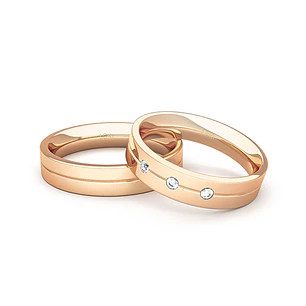 Par Argollas Matrimonio de Oro Miel 18kt 4,0mm Gio con Diamante 3x2Pts